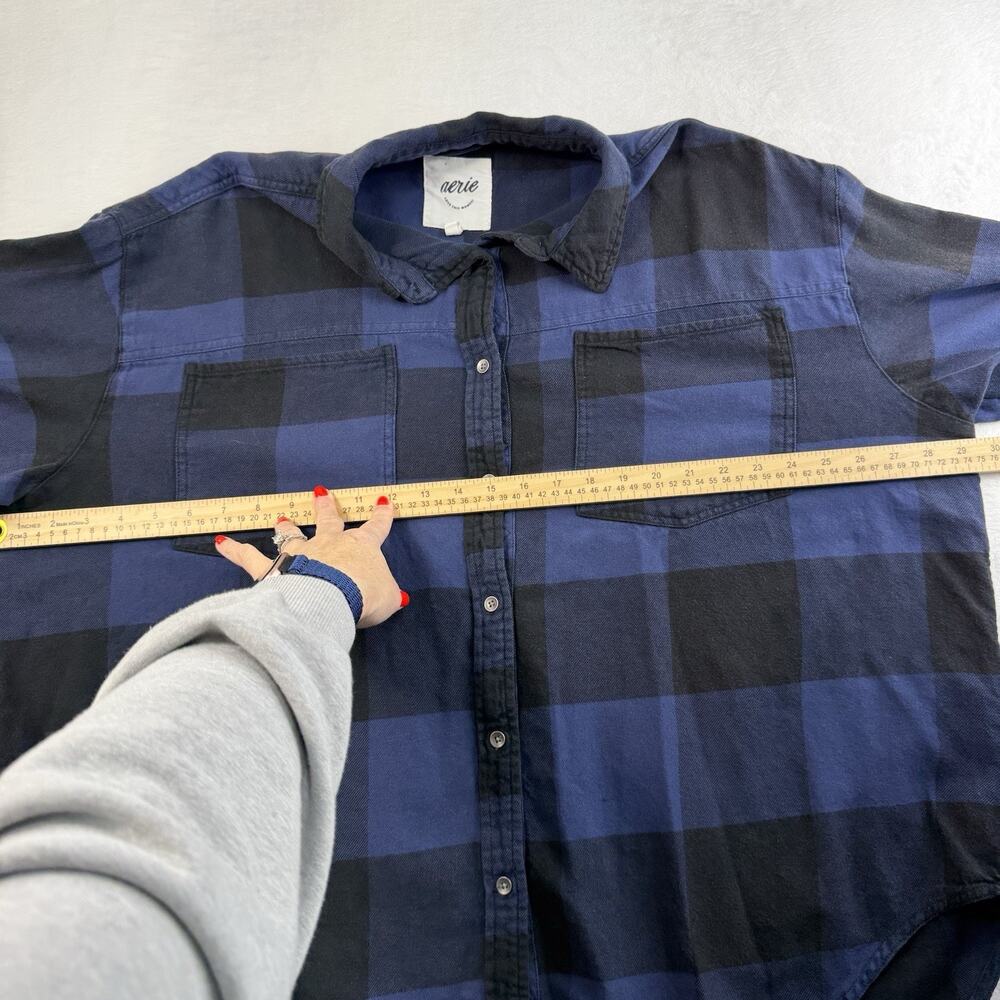 Aerie XL Shirt Anytime Fave Flannel Button Down Oversized Blue Check Flannel - Picture 9 of 13
